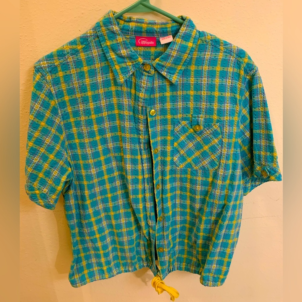 Plaid Button-Up Shirt by in Blue and Yellow